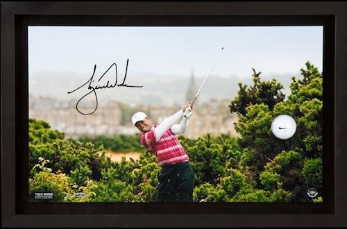 Beautiful Tiger Woods Signed Limited Edition "Breaking Through" 20" x 12" Display (Upper Deck)