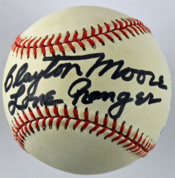 Clayton Moore Signed& Inscribed "Lone Ranger" OAL Baseball (PSA/DNA)