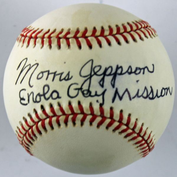 Morris Jeppson Signed & Inscribed "Enola Gay Mission" OAL (Budig) Baseball (PSA/DNA)
