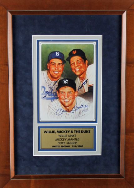 Mickey Mantle, Duke Snider & Willie Mays Signed Limited Edition Garcia Photo (JSA)