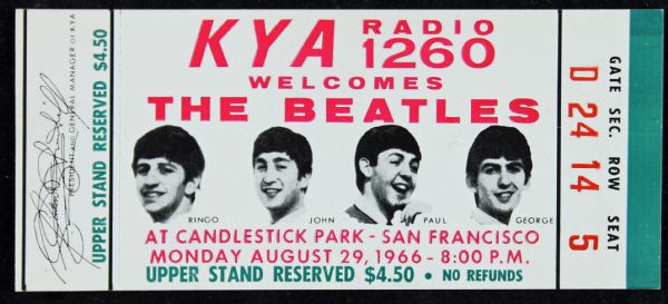 NEAR-MINT 1966 Beatles Candlestick Park Unused Last Concert Ticket