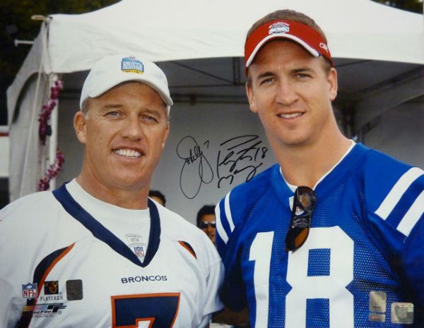 Peyton Manning & John Elway Signed 16" x 20" Color Photo (Mounted Memories)