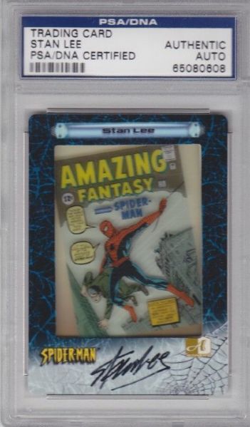Stan Lee Signed & Encapsulated Spiderman Trading Card (PSA/DNA Encapsulated)