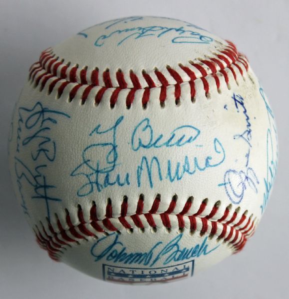 Hall-of-Fame Hitters Mult-Signed Baseball w/ 20 Signatures Musial, Berra, Snider ect (PSA/DNA)