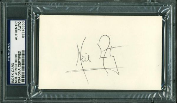 Apollo 11: Neil Armstrong Superb Signed 3x5 Index Card (PSA/DNA Encapsulated)