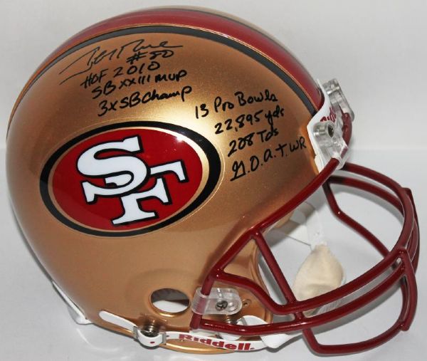 Jerry Rice Signed 49ers Proline Full Sized Helmet w/7 Handwritten Career Stats! (Rice Holo & PSA/DNA)