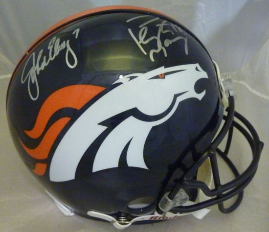 John Elway & Payton Manning Signed Proline Helmet (Mounted Memories)