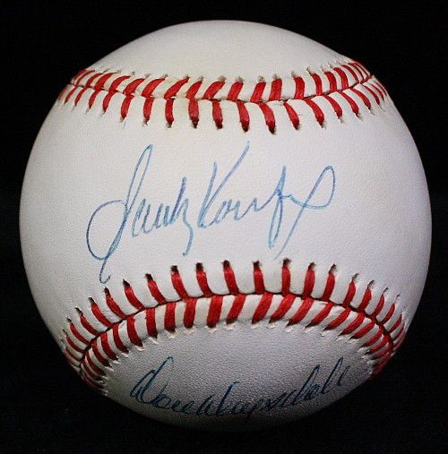 Sandy Koufax & Don Drysdale Duel Signed ONL (White) Baseball (JSA)