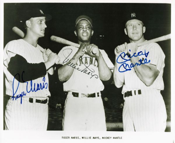 Mickey Mantle, Willie Mays & Roger Maris Signed 8" x 10" Photo (PSA/DNA)