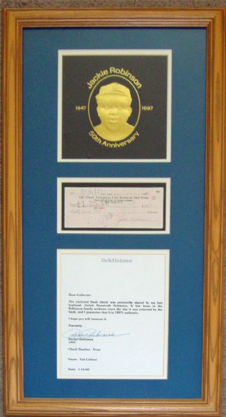 Jackie Robinson Signed Personal Check in Framed Display (1960)(Rachel Robinson LOA)