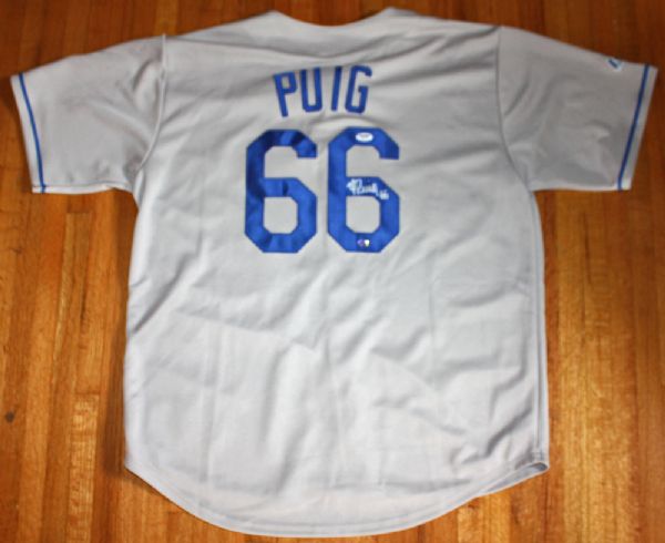 Yasiel Puig Signed LA Dodgers Road Jersey (PSA/DNA & Puig Holo)