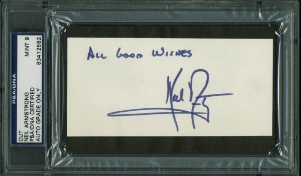 Apollo 11: Neil Armstrong Superb Signed Index Card with "All Good Wishes" Insc. - PSA/DNA Graded MINT 9!