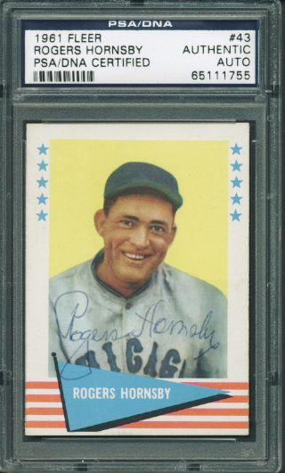 Rogers Hornsby Signed 1961 Fleer #43 (PSA/DNA Encapsulated)
