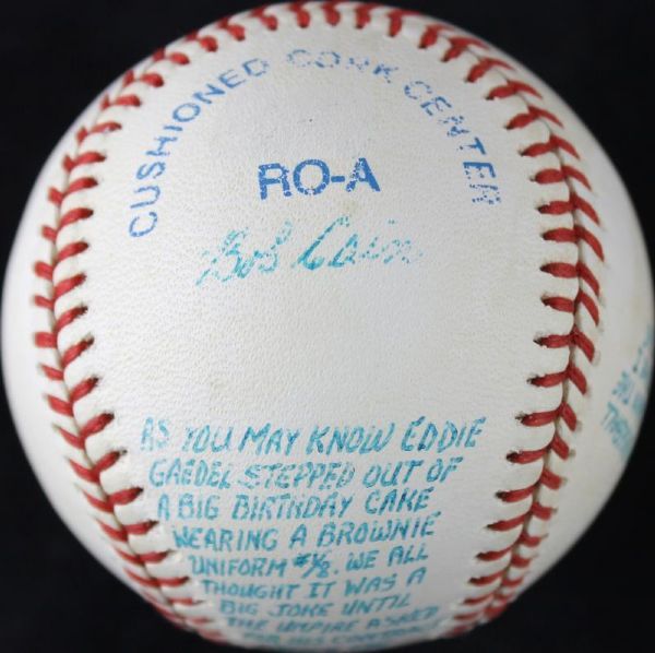 Bob Cain Rare Signed OAL Baseball w/Handwritten Story RE: Pitching to Eddie Gaedel (PSA/DNA)