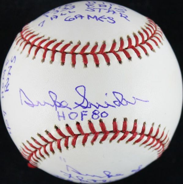 Duke Snider Signed OML "Stat" Baseball with 15 Handwritten Career Stats (PSA/DNA)