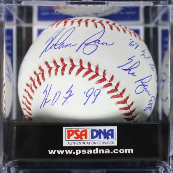 Nolan Ryan Signed OML Baseball with 7 Handwritten Career Stats - PSA/DNA Graded GEM MINT 10!