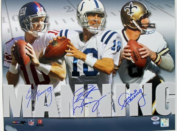 The Mannings: Eli, Peyton & Archie Signed 16" x 20" Photo (Steiner & PSA/DNA)