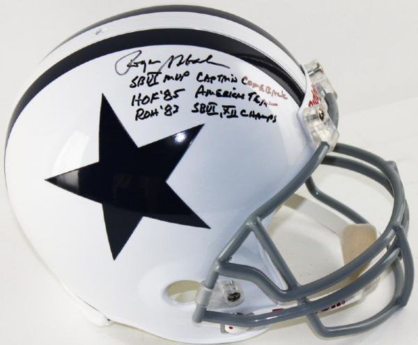 Roger Staubach Signed Dallas Cowboys Full Sized Helmet with 6 Career Stat Inscriptions! (PSA/DNA)