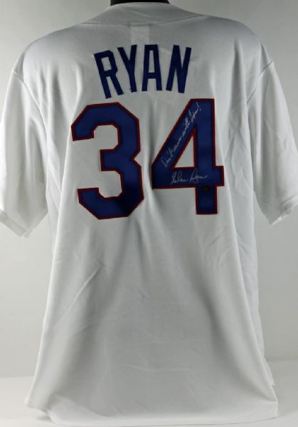 Nolan Ryan Signed Texas Rangers Jersey with "Dont Mess with Texas!" Insc (Ryan Holo & PSA)