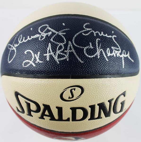 Julius Erving Signed Spalding Official ABA Game Model Basketball with "2x ABA Champs" Inscription (PSA/DNA)