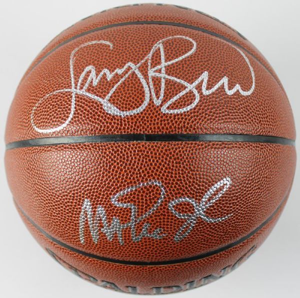 Magic Johnson & Larry Bird Signed Spalding NBA I/O Model Basketball (PSA/DNA)