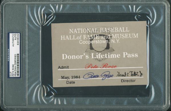Pete Rose Signed 5" x 7" Baseball Hall Of Fame Lifetime Pass Blowup Card (PSA/DNA)