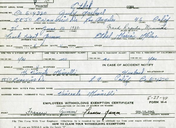 Judy Garland Extraordinarly Rare Signed Document with "Frances Gumm" Legal Name Signature! (PSA/DNA)