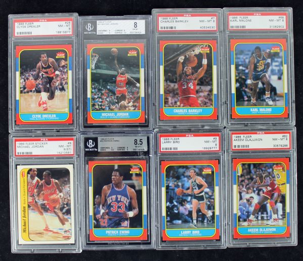 1986 Fleer Basketball Partially Graded Complete Pack-Fresh Set (NM-MT+ Overall) with Stickers