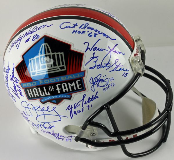 NFL Legends Signed Full Sized HOF Helmet w/Montana, Starr, Sanders, Brown, etc. (26 Sigs)(PSA/DNA)