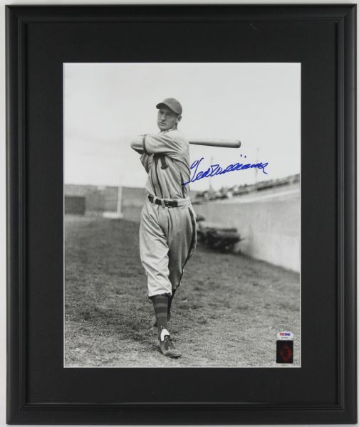 Ted Williams Signed 16" x 20" B&W Photo in Framed Display (Green Diamond & PSA/DNA)