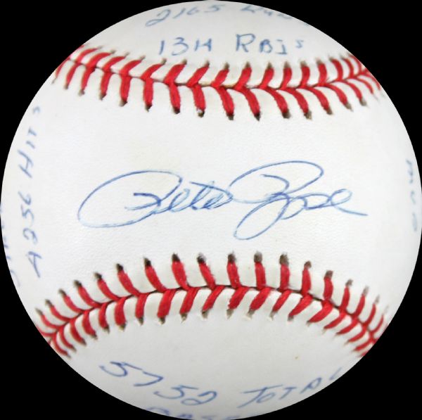 Pete Rose Signed Stat OML Baseball w/ 18 Stats! (Reggie Jackson & PSA/DNA)