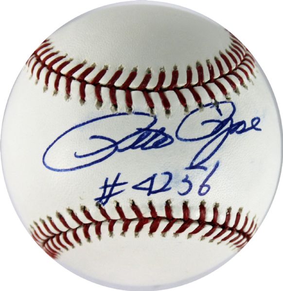 Pete Rose Signed OML Baseball w/ 4256 Inscription (JSA)
