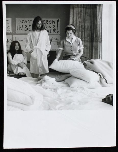 Extremely Rare Type-1 Photo From The Historic "Bed-In" w/ John Lennon & Yoko (PSA)