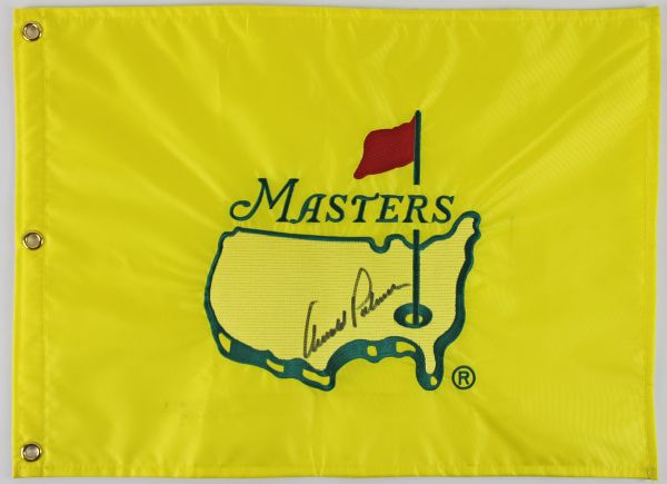 Arnold Palmer Signed RARE Undated Replica 1997 Embroidered Masters Pin Flag (PSA/DNA)