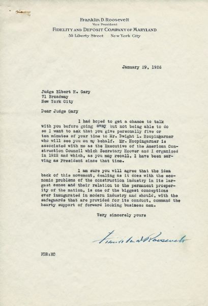 Lot Detail - Franklin D. Roosevelt Typed Letter Signed as VP of ...