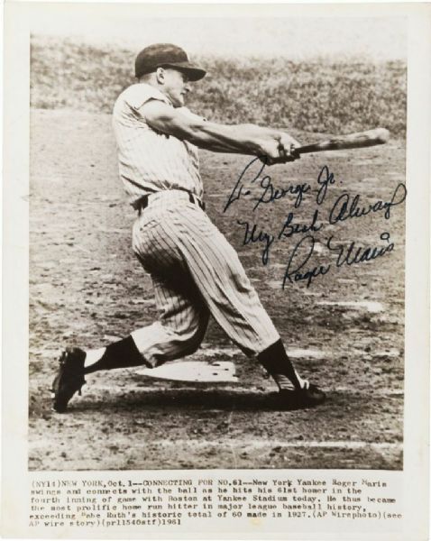 Roger Maris Superb Signed 8" x 10" B&W Photo - 61st Home Run Swing! (JSA)