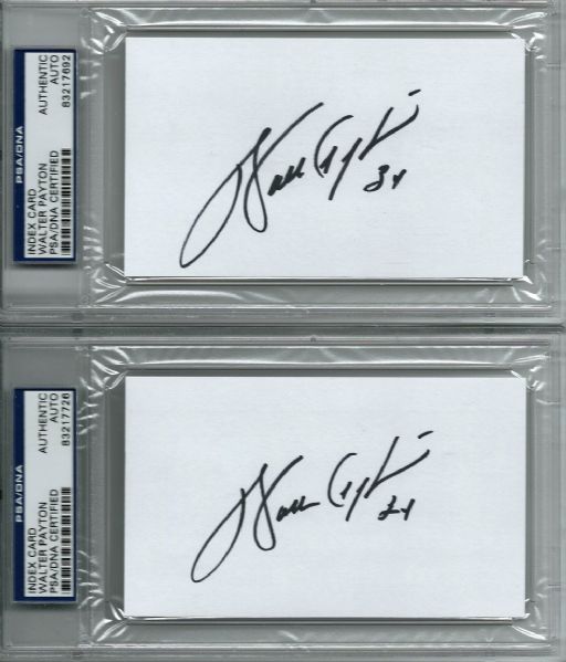 Walter Payton: Lot of Two (2) Signed 3" x 5" Index Cards (PSA/DNA Encapsulated)