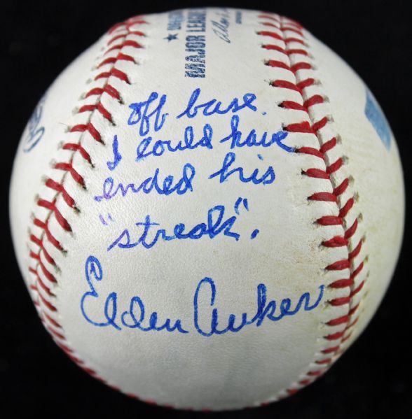 Elden Auker Signed OML "Story" Baseball Regarding DiMaggios Streak! (PSA/DNA)