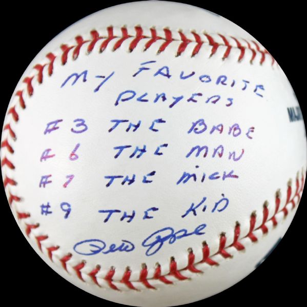 Unique Pete Rose Signed & Inscribed OML Baseball w/Mantle, Ruth, Williams & Musial Reference! (PSA/DNA)