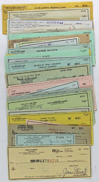 Vintage Hollywood & History MASSIVE Signed Check Lot (62) with Heston, Price, Stewart, etc. (PSA/DNA)