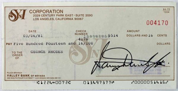 Sammy Davis Jr. Signed Business Bank Check (PSA/DNA)