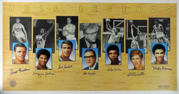 UCLA Legends (7) Abdul-Jabbar, Wooden, Walton, etc. Signed 22"x40" Lithograph (PSA/DNA)