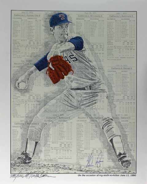 Nolan Ryan Signed Limited Edition 16" x 20" Lithograph Print RE: 6th No-Hitter (PSA/DNA)