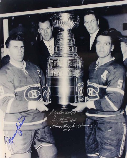Montreal Canadiens Greats Signed 16" x 20" Photo with Richard, Bouchard, Beliveau & Geoffrion