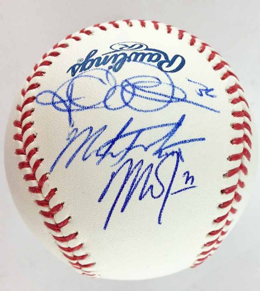 Angels Stars Signed OML Angels 50th Anniversary Baseball with Trout, Trumbo & Weaver (JSA)