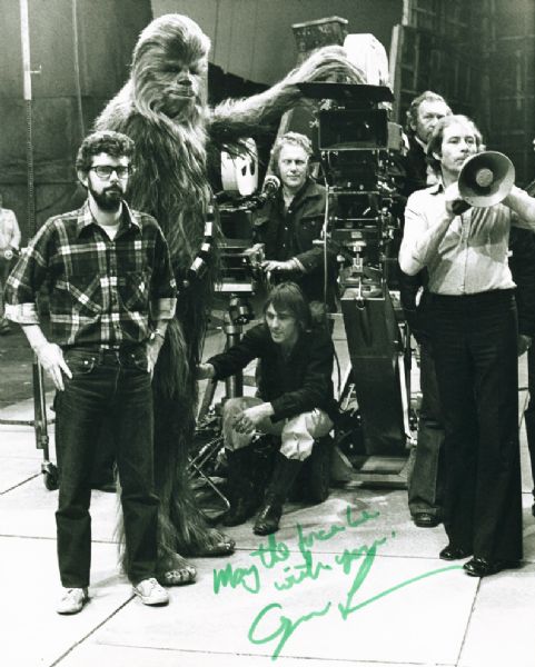 Star Wars: George Lucas Signed Graded GEM MINT 10 8x10 Photo with Rare "May The Force Be With You" Insc. (PSA/DNA)