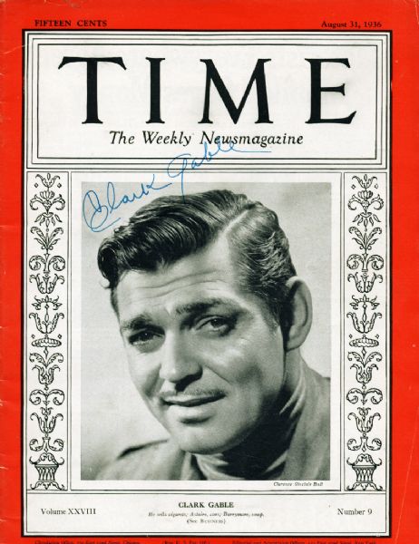 Clark Gable Signed 1936 Vintage Time Magazine (JSA)