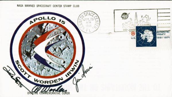 Apollo 15 Crew Signed Commemorative Cover w/Scott, Irwin & Worden (PSA/DNA)(ex. Irwin Estate)
