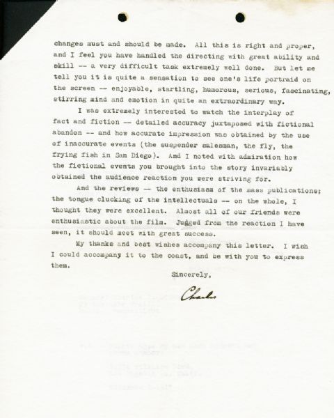 Charles Lindbergh Terrific Signed Typed Letter to Director Billy Wilder RE: "The Spirit of St Louis" Movie (PSA/DNA)