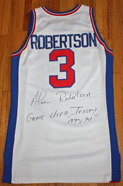 1993-94 Alvin Robertson Game Worn & Signed Pistons Jersey with "G/U Jersey 1993-94" Inscription (PSA/DNA)